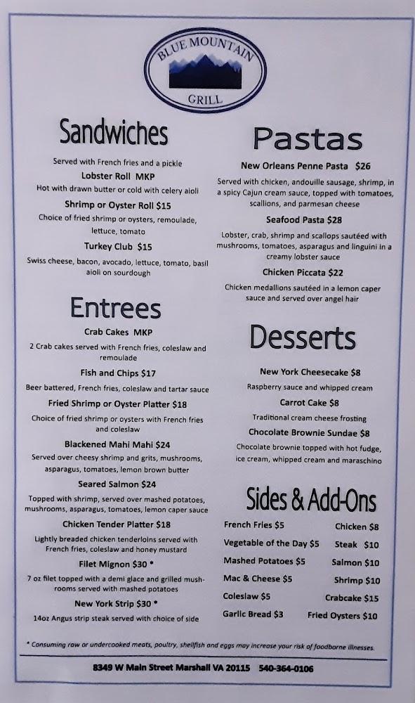 Blue Mountain Grill Menu image 1