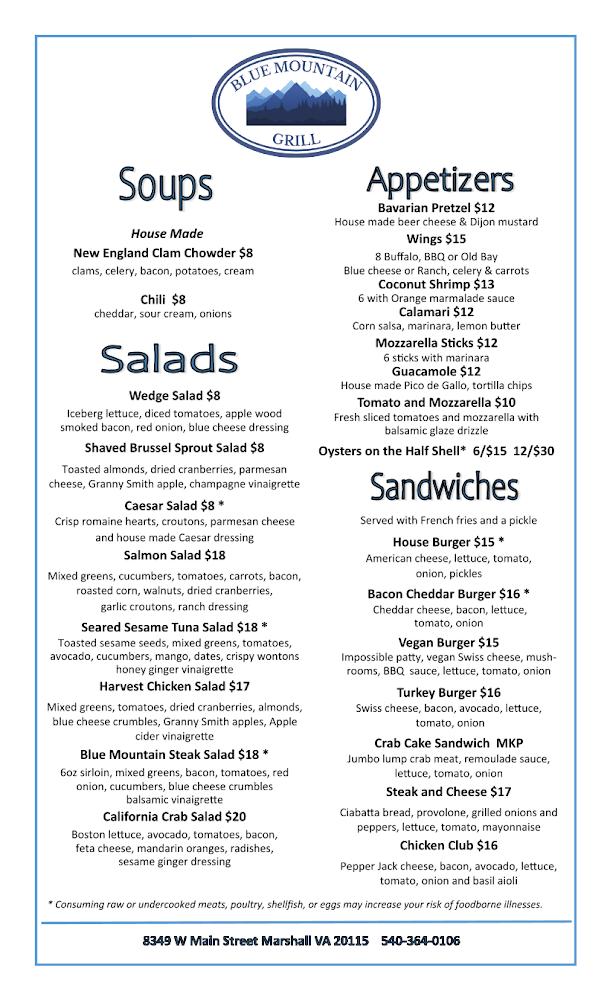 Blue Mountain Grill Menu image 2