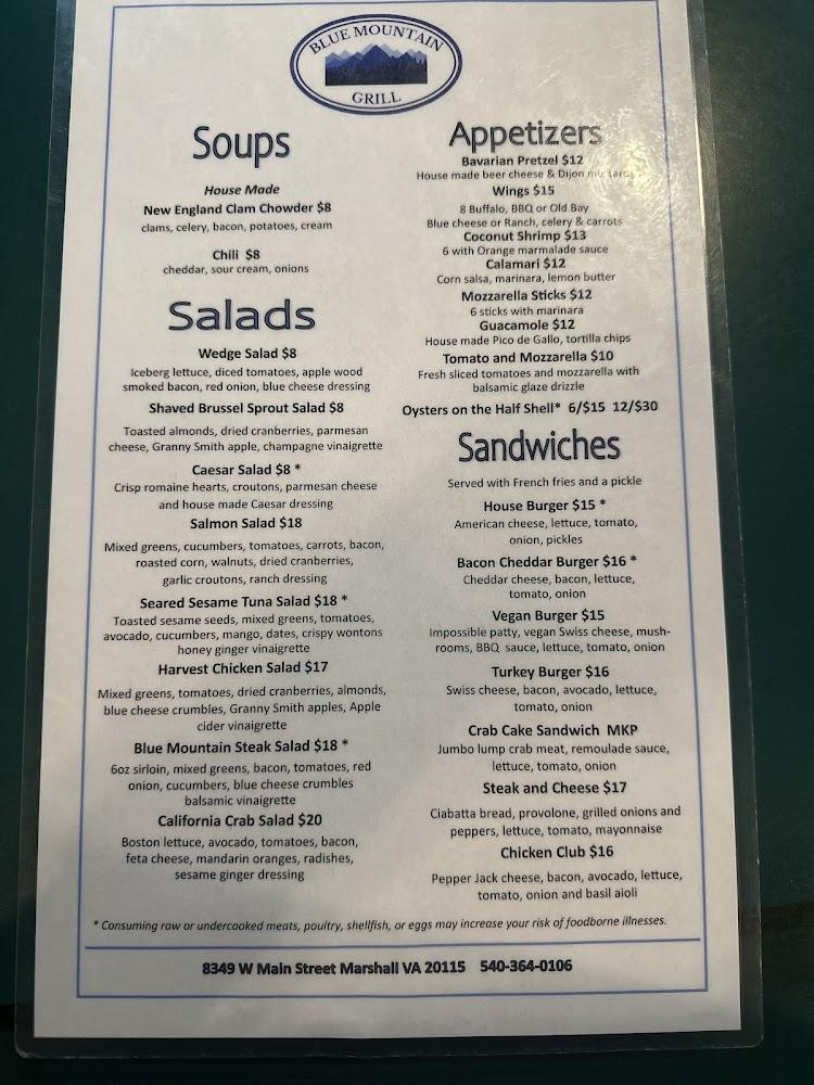 Blue Mountain Grill Menu image 3