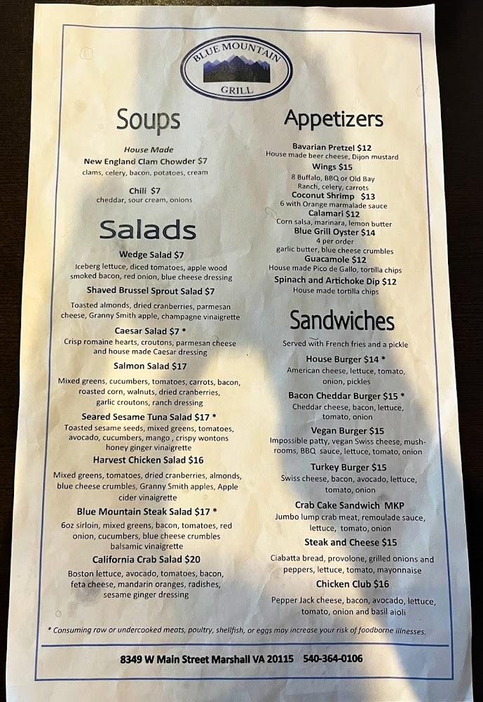 Blue Mountain Grill Menu image 4